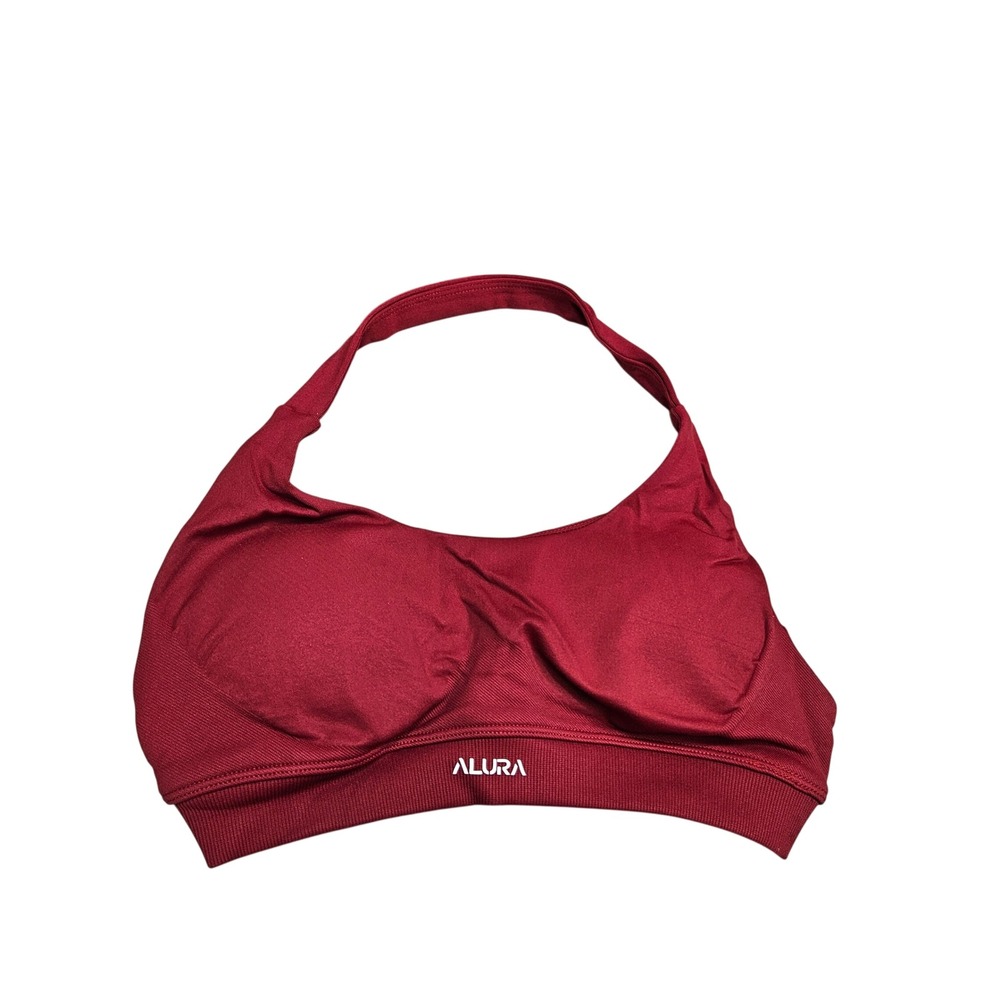 Allura Halter Bra Women Small Ruby Red Seamless Ribbed Athletic Yoga Sports Top
